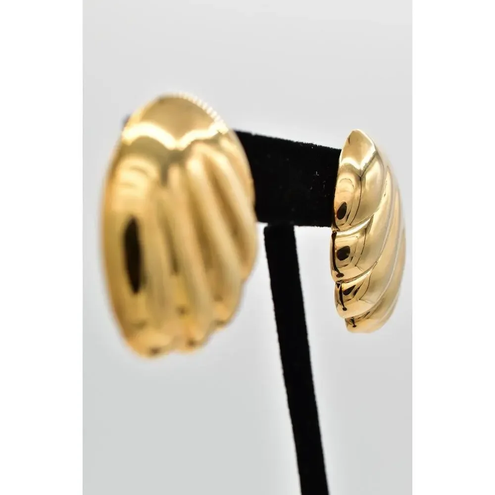 Vintage Dangle Dome Earrings Gold Ribbed Heavy Chunky USA Made NOS 1980s 9L